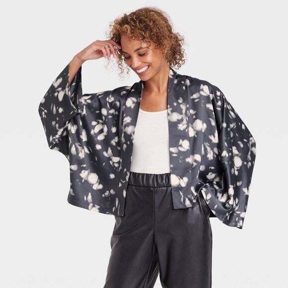 OSFM - Womens Floral Print Short Duster - A New Day - Black Ivory - Picture 5 of 7
